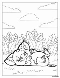 Pua and Heihei Resting in Grass Coloring Page