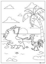 Pua and Heihei on the Beach Coloring Page