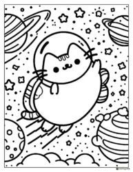 Pusheen Astronaut in Space Coloring Page