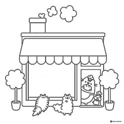 Pusheen Bakery Coloring Page with Kitties