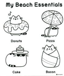 Pusheen Beach Essentials Coloring Page