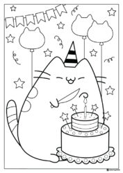 Pusheen Birthday Party Coloring Page