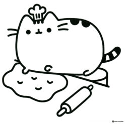 Pusheen Chef Coloring Page with Dough