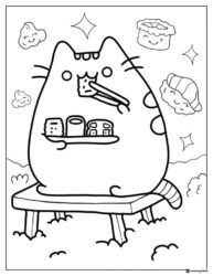 Pusheen Coloring Page Eating Sushi
