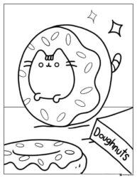 Pusheen Coloring Page Inside a Donut