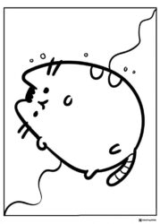 Pusheen Coloring Page Underwater with Bubbles