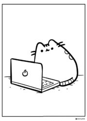 Pusheen Coloring Page Using a Laptop