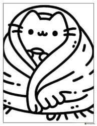 Pusheen Coloring Page Wrapped in Blanket