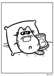 Pusheen Coloring Page with Sunglasses and Popcorn