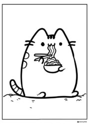 Pusheen Coloring Sheet Eating Noodles