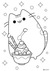 Pusheen Coloring Sheet Eating Sundae