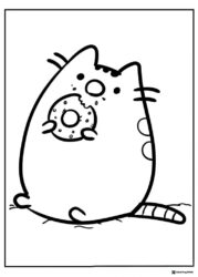 Pusheen Coloring Sheet Eating a Donut