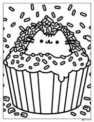 Pusheen Coloring Sheet Inside a Cupcake
