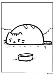 Pusheen Coloring Sheet Lying Down by an Empty Bowl
