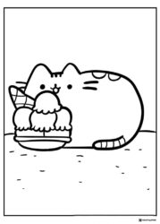 Pusheen Coloring Sheet with Ice Cream
