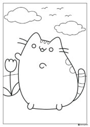 Pusheen Coloring Sheet with a Tulip