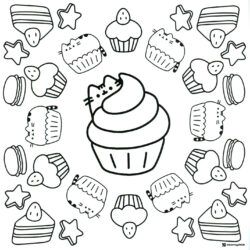 Pusheen Cupcake and Sweets Coloring Page