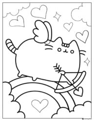 Pusheen Cupid Coloring Page on Rainbow