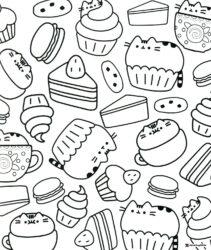 Pusheen Desserts Pattern Coloring Page