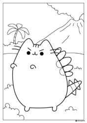 Pusheen Dinosaur Land Coloring Page