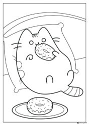 Pusheen Eating Donut Coloring Page