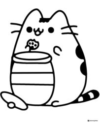 Pusheen Eating Honey Coloring Page