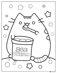 Pusheen Eating Ice Cream Coloring Page