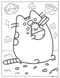 Pusheen Eating Ramen Coloring Page