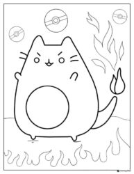 Pusheen Fire Pokemon Coloring Page
