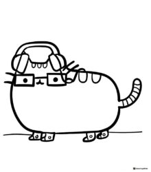 Pusheen Gamer Coloring Page with Headphones