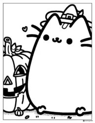 Pusheen Halloween Coloring Page with Pumpkin
