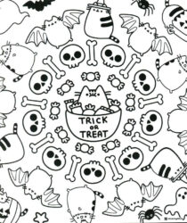 Pusheen Halloween Pattern Coloring Page