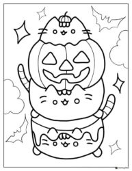 Pusheen Halloween Stack Coloring Page with Pumpkin