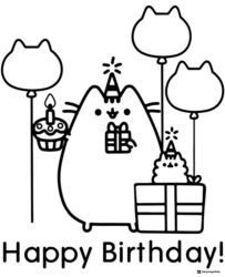 Pusheen Happy Birthday Coloring Page