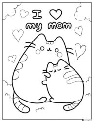 Pusheen I Love My Mom Coloring Page