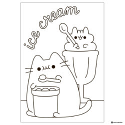 Pusheen Ice Cream Coloring Page with Friends