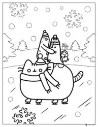 Pusheen Ice Skating Coloring Page with Friends