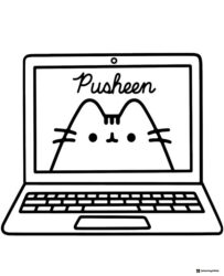 Pusheen Laptop Coloring Page