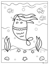 Pusheen Mermaid Coloring Page Underwater