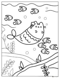 Pusheen Mermaid Coloring Sheet with Fish