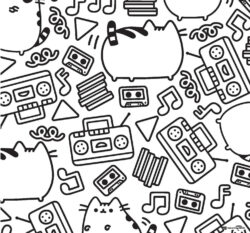 Pusheen Music Theme Pattern Coloring Page