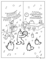Pusheen New Year Party Coloring Page