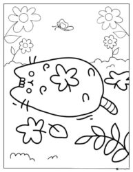 Pusheen Resting in Flowers Coloring Page