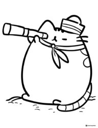 Pusheen Sailor Coloring Page with Telescope
