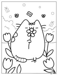 Pusheen Smelling Flower Coloring Page