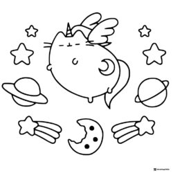 Pusheen Space Theme Coloring Page