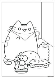 Pusheen Thanksgiving Dinner Coloring Page