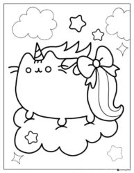 Pusheen Unicorn Coloring Page on a Cloud
