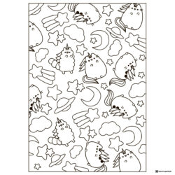 Pusheen Unicorn Space Theme Coloring Page with Stars