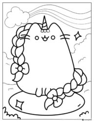 Pusheen Unicorn with Braids Coloring Page